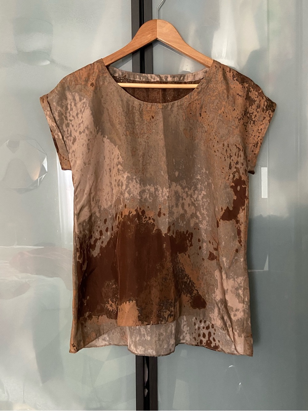 Eileen Fisher Sea Spray Printed Silk Blouse Shirt S